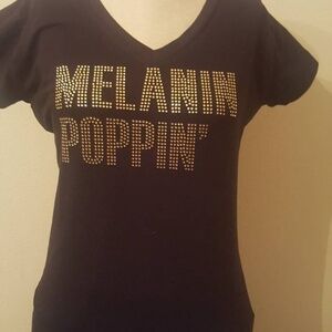 Melanin Poppin Bling Rhinestone Women Shirt.